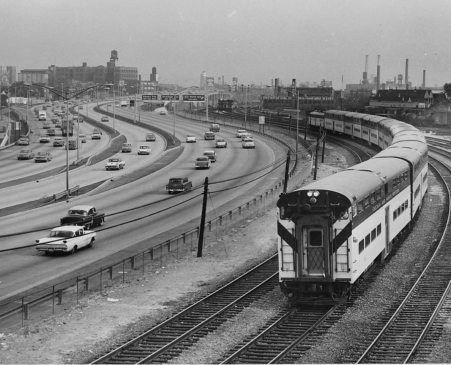 Train Near Expressway at North Ave - 1961 Photograph by Chicago and North Western Historical Society