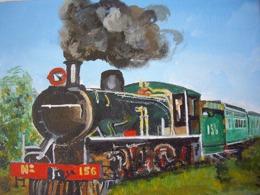 Train nearing Victoria Falls Painting by Carole Robins