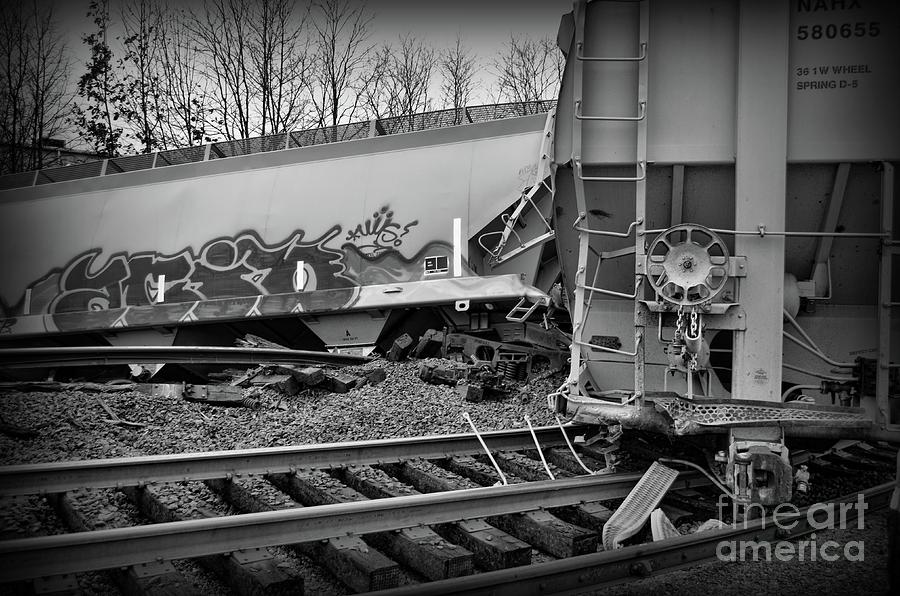 Train Off the Rails in Black and White Photograph by Paul Ward