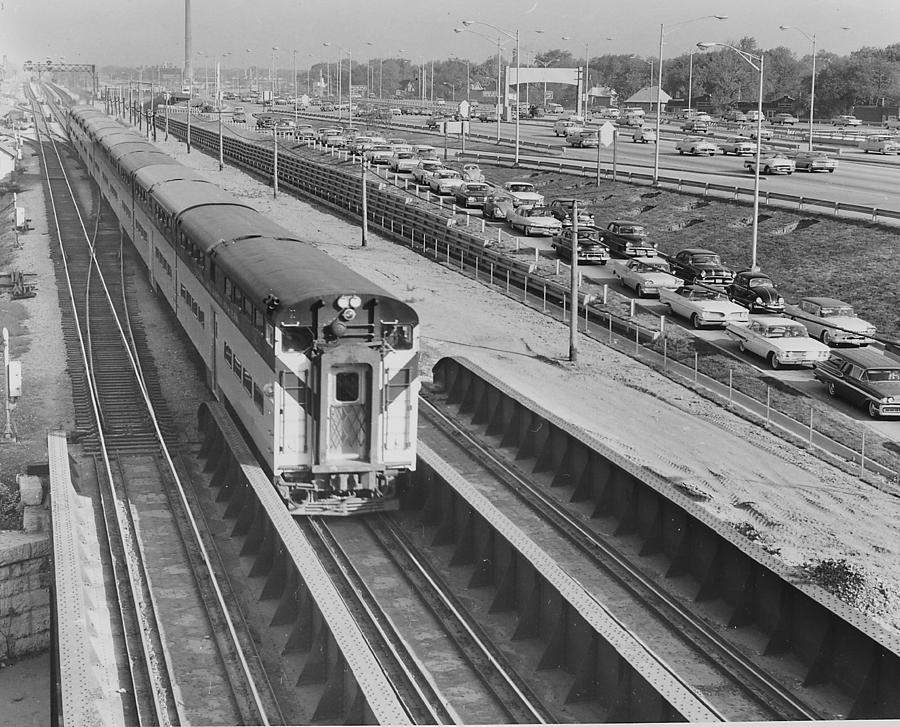 Train on Kennedy Expressway - 1961 Photograph by Chicago and North Western Historical Society