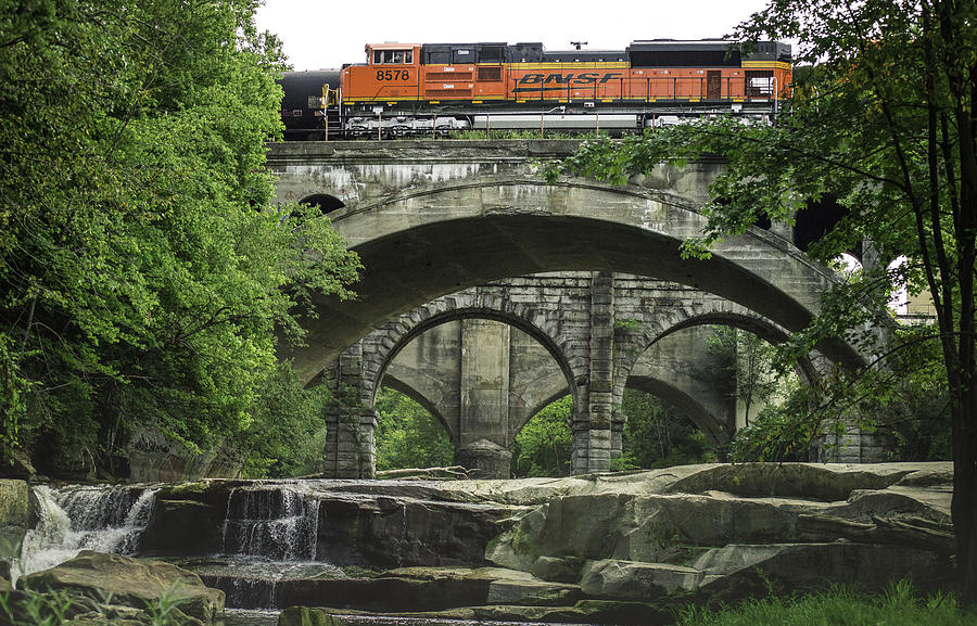 Train on Rocky River Photograph by Rosette Doyle