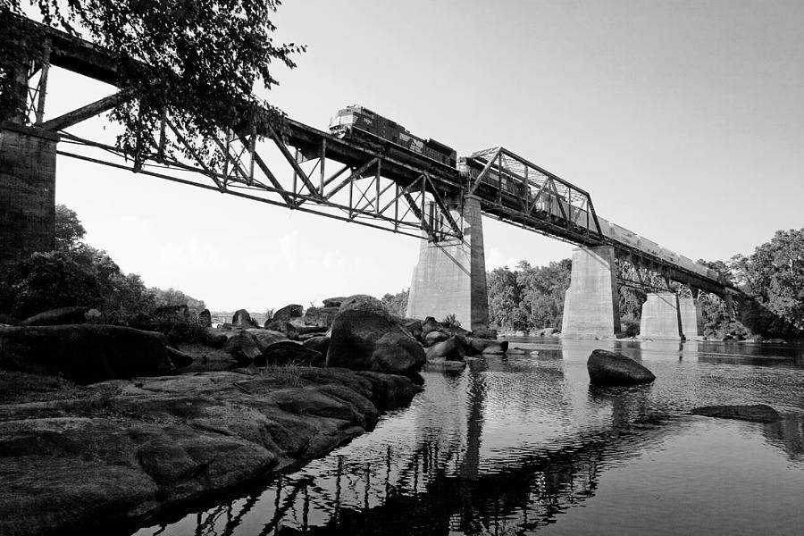 Train Over the Congaree in BW Photograph by Joseph C Hinson