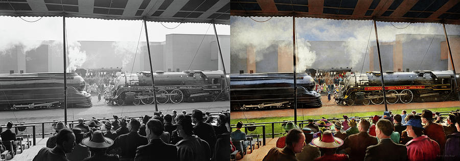Train Photograph - Train - Railroad Pageant 1939 - Side by Side by Mike Savad