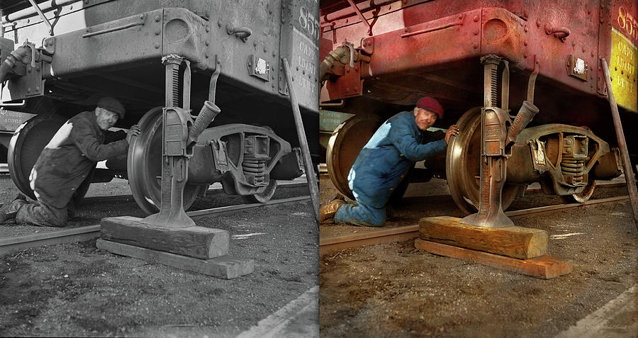 Train Repair - Fixing a flat 1942 - Side by Side Photograph by Mike Savad