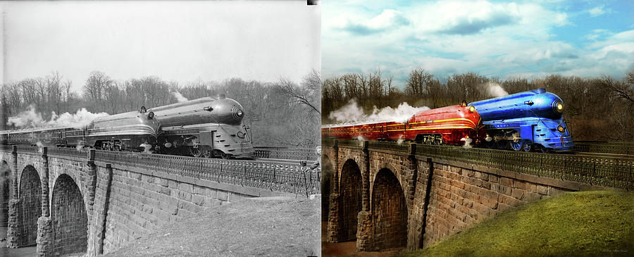 Transportation Photograph - Train - Retro - Meet the Royals 1938 - Side by Side by Mike Savad