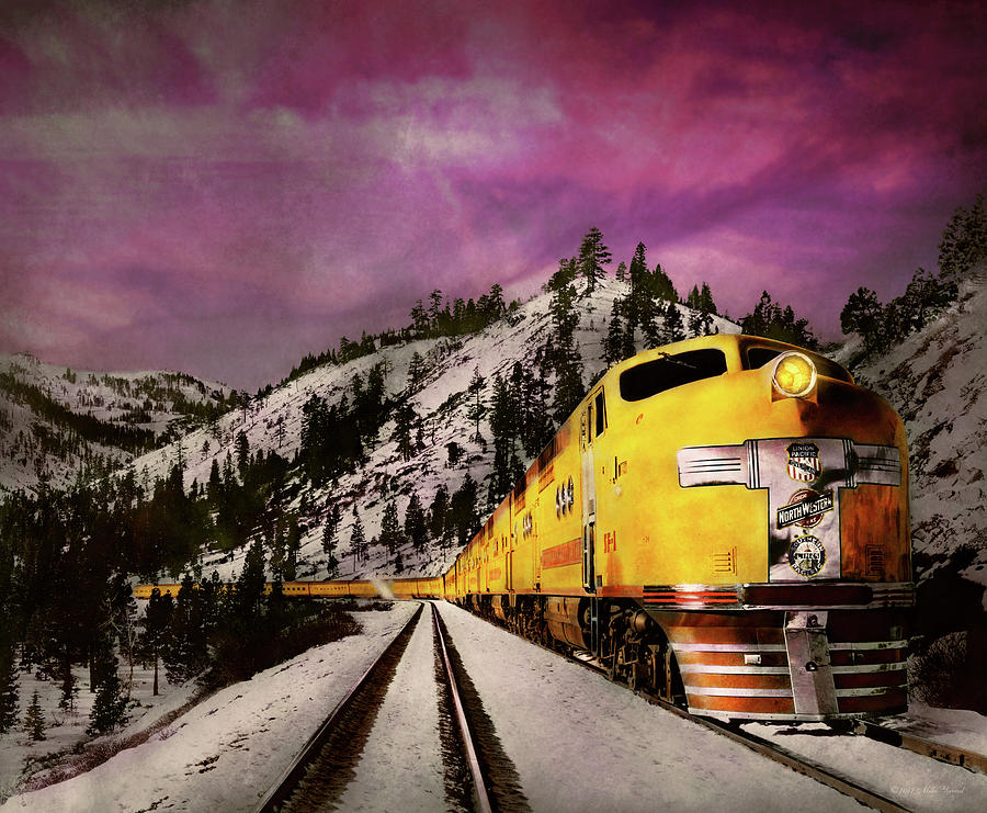 Mountain Photograph - Train - Retro - Travel with style 1940 by Mike Savad