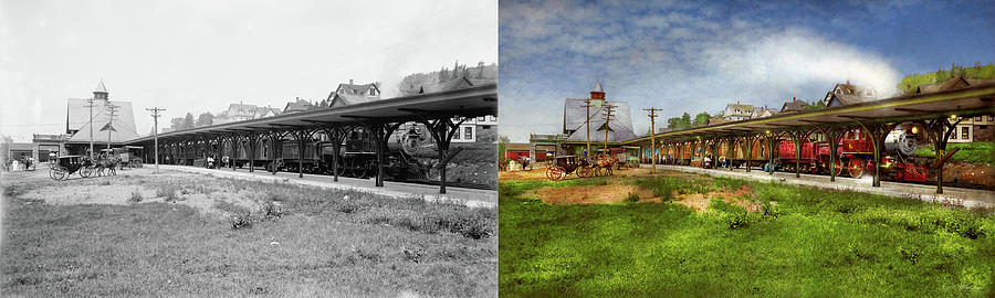 Train Station - Adirondacks NY - The central station 1909  - Side by Side Photograph by Mike Savad