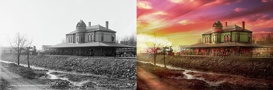 Train Station - The early train 1900 - Side by Side Photograph by Mike Savad