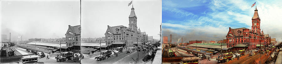 Train Station - The Wells Street Station 1889 - Side by Side Photograph by Mike Savad