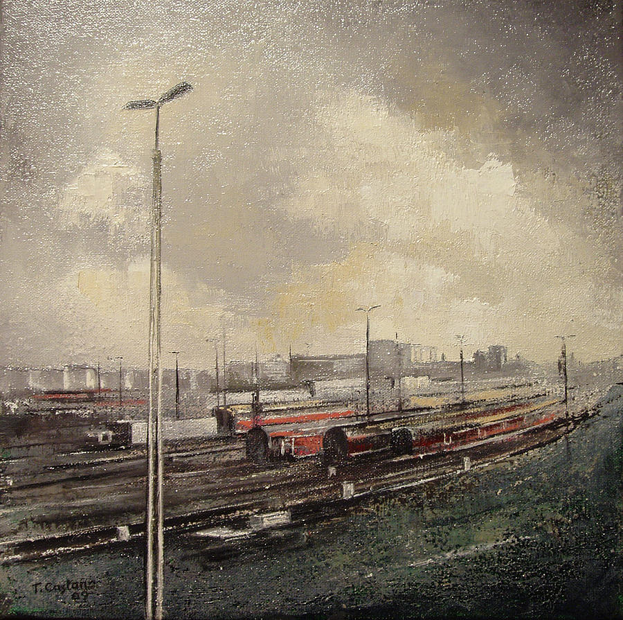 Train Painting - Train station by Tomas Castano Train Painting - Train station by Tomas Castano