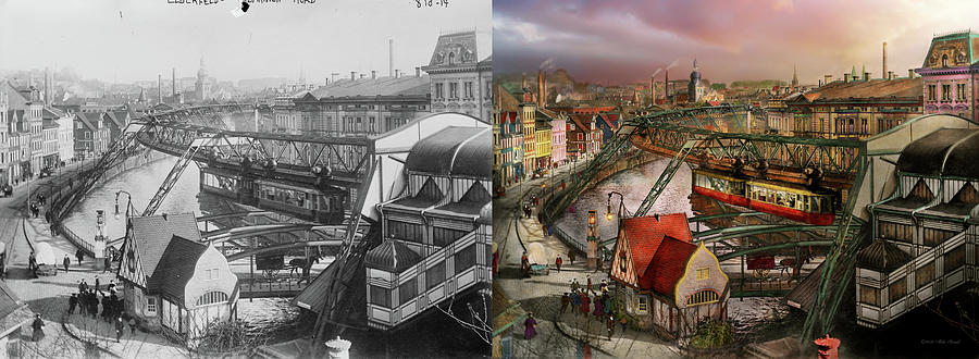 Train Station - Wuppertal Suspension Railway 1913 - Side by Side Photograph by Mike Savad