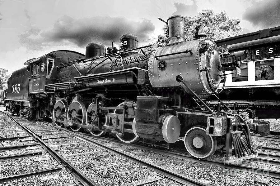 Black And White Photograph - Train - Steam Engine Locomotive 385 in black and white by Paul Ward