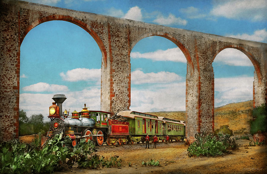 Train - The Aqueduct of Santiago de Queretaro 1885 Photograph by Mike Savad