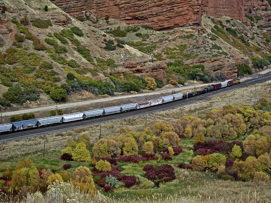 Train through Echo Canyon near I 80, Utah Photograph by Ruth Hager