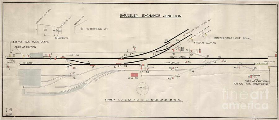Train track exchange junction blue print Barnsley  Drawing by Vintage Collectables