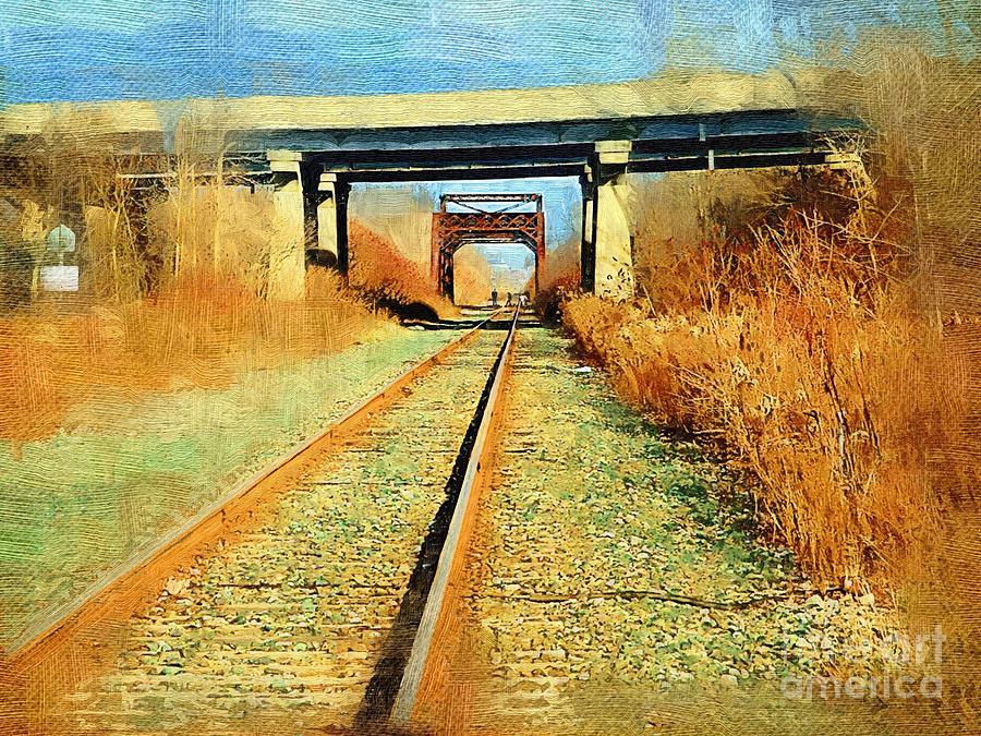 Fall Painting - Train Tracks by Deborah Selib-Haig