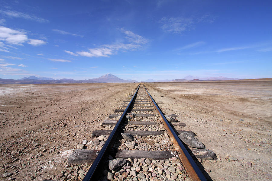 Train Tracks In The Desert, Bolivia Photograph by Aidan Moran