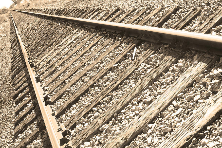Train Tracks Sepia Triangular  Photograph by James BO Insogna