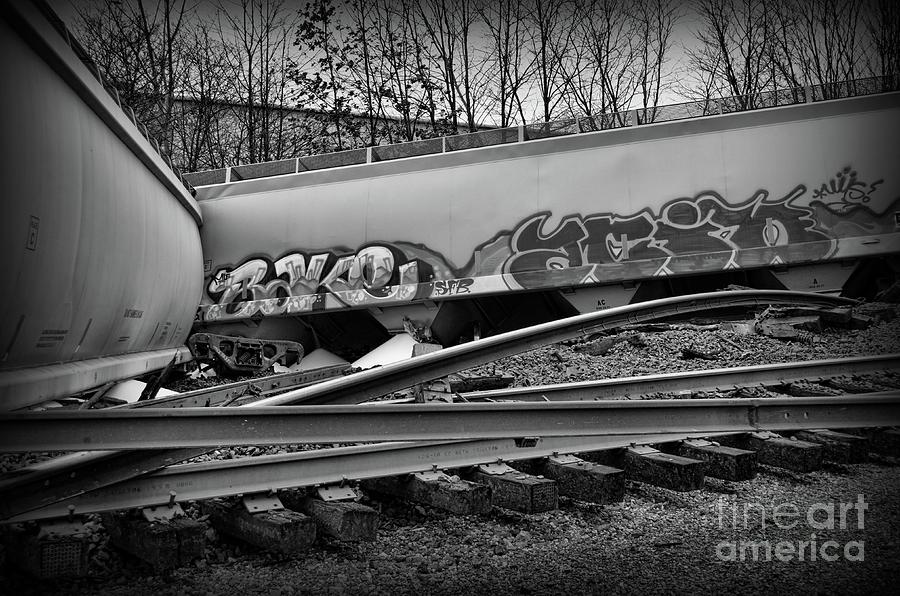 Train Twisted Metal in Black and White Photograph by Paul Ward