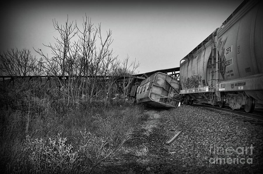 Train - We Lost a Car in Black and White Photograph by Paul Ward