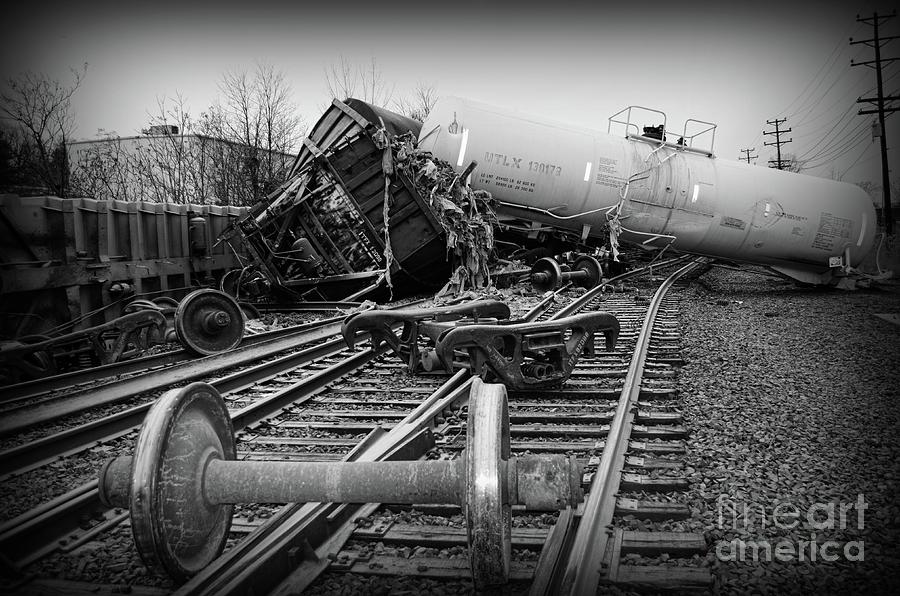 Train Wreck in Black and White Photograph by Paul Ward