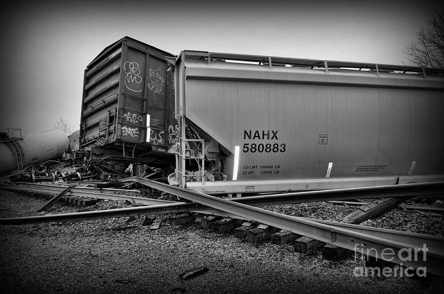 Train Wreckage in Black and White Photograph by Paul Ward