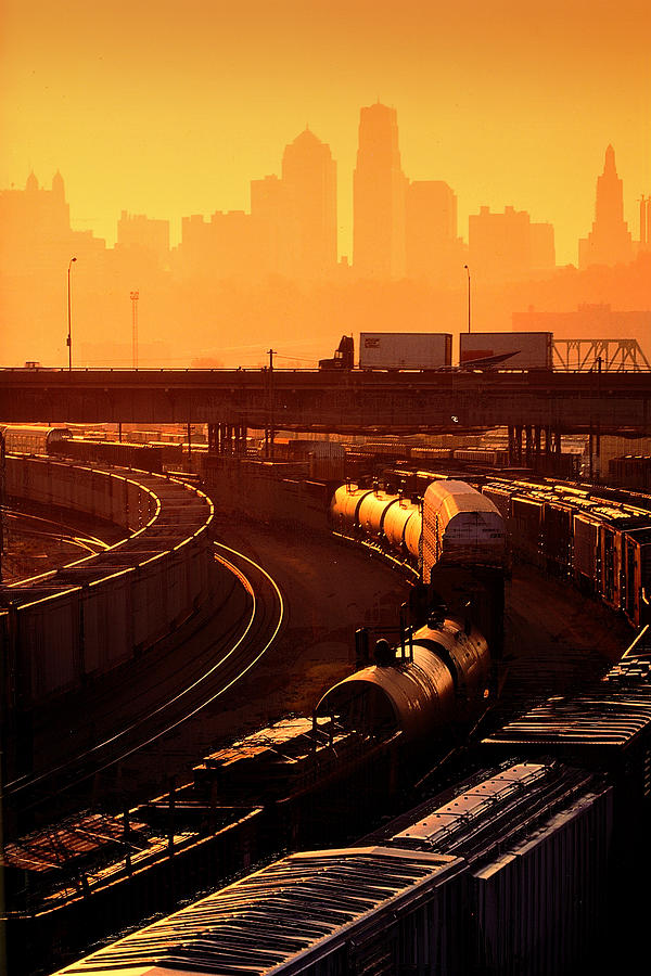Train Photograph - Trains at Sunrise by Don Wolf