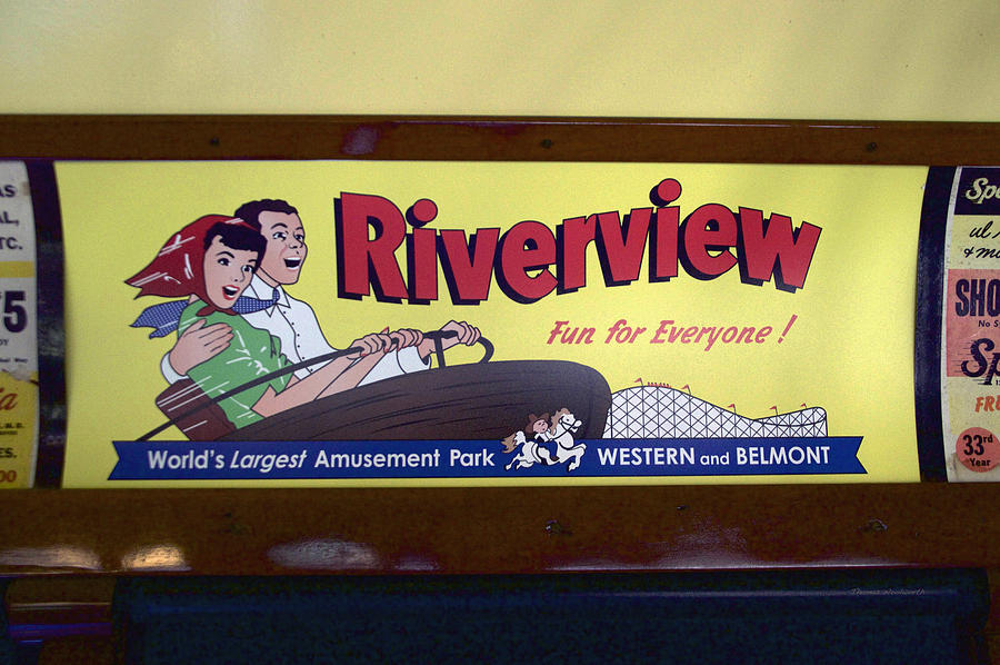 Chicago Photograph - Trains Riverview Park Interior Car Vintage Signage by Thomas Woolworth