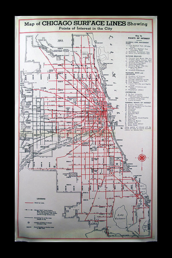 Trains Vintage Map Chicago Surface Lines Mixed Media by Thomas Woolworth