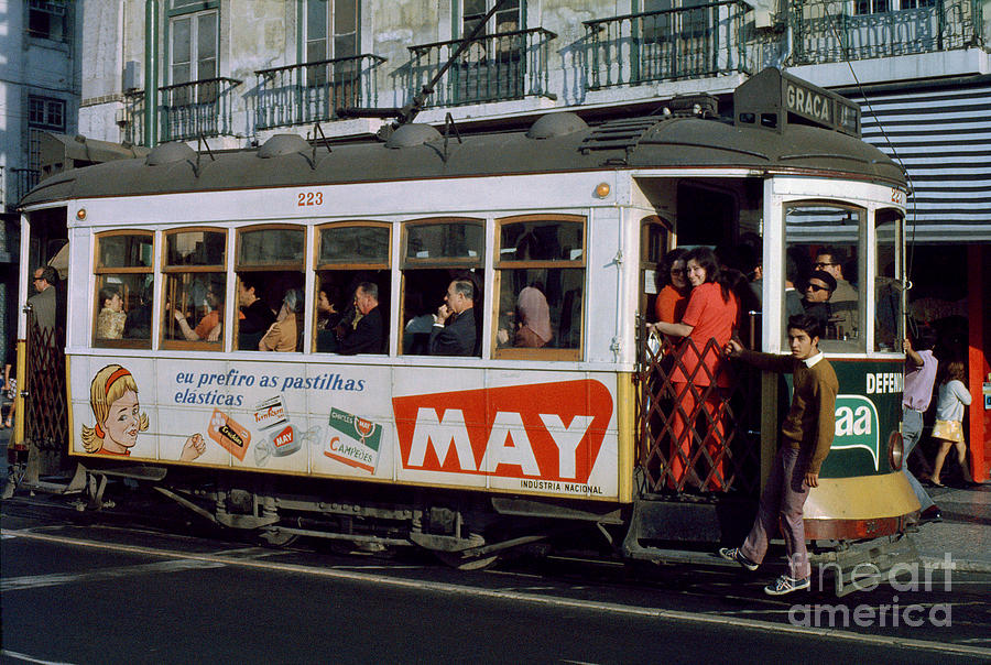 Vintage Photograph - Tram 223, Graca, Lisbon, 1972 by Wernher Krutein