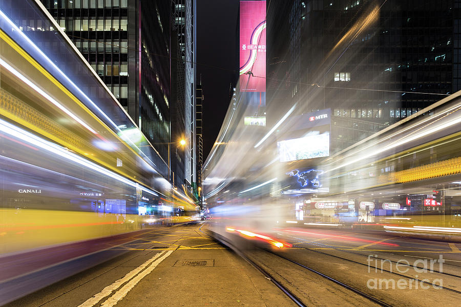 Tram and bus rush in Central, Hong Kong island, China Photograph by Didier Marti