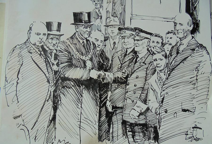 Tram drivers retirement. Drawing by Mike Jeffries