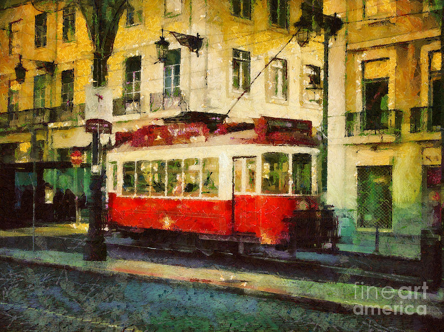 Tram in Lisbon Painting by Dimitar Hristov