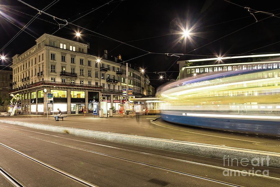 Tram night rush in Zurich Photograph by Didier Marti