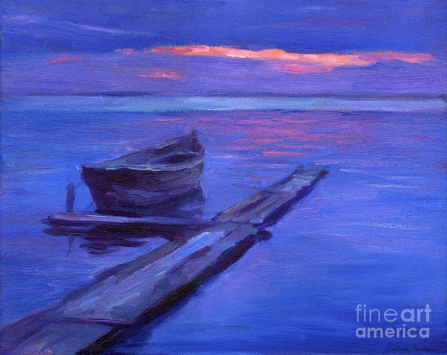 Svetlana Novikova Painting - Tranquil boat sunset painting by Svetlana Novikova
