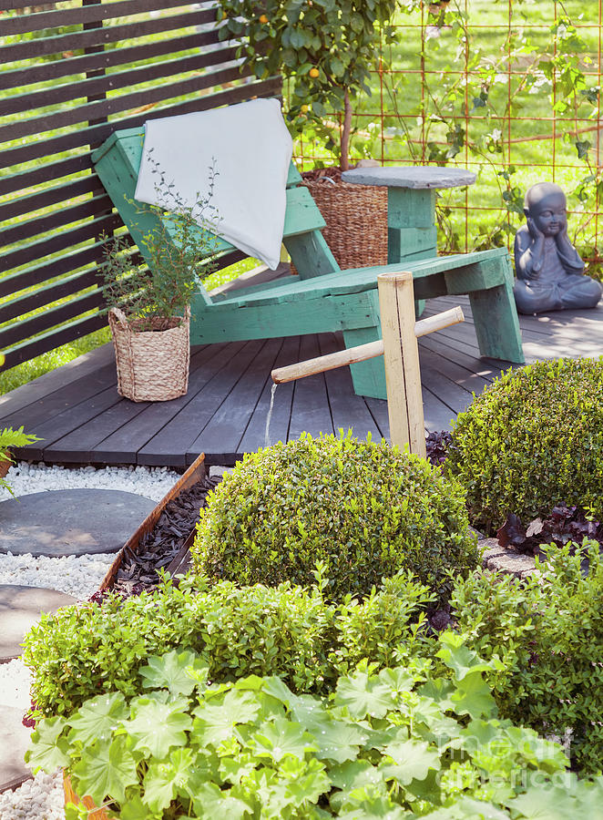 Buddha Photograph - Tranquil garden seating area by Sophie McAulay