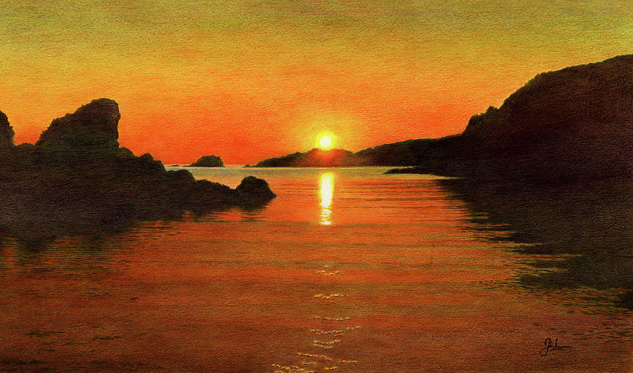 Tranquil Summer Sunset Drawing