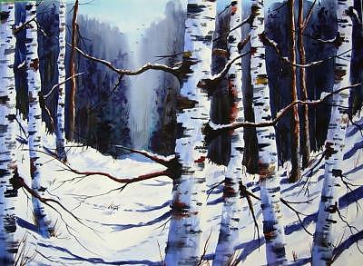 Tranquility And Birch Painting by Wilfred McOstrich