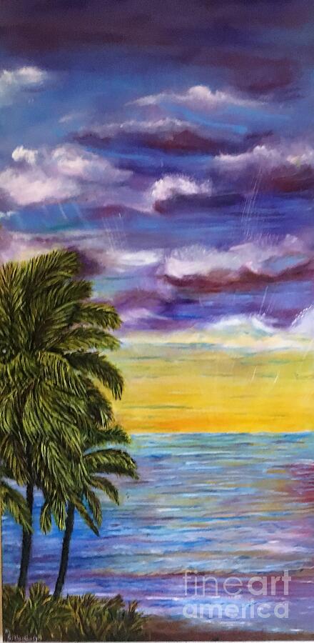 Tranquility at Kapoho Last Sunset Painting by Michael Silbaugh