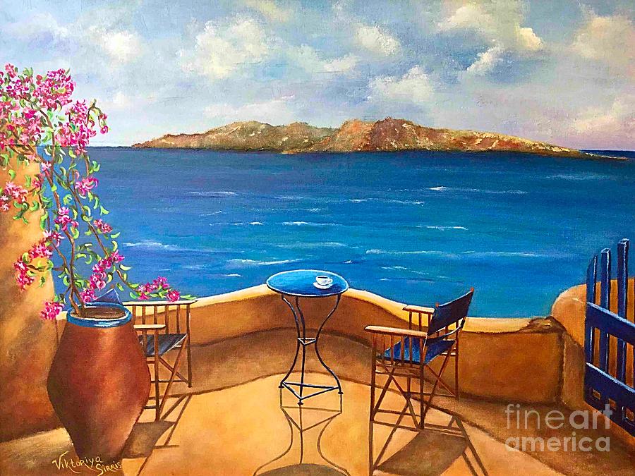 Tranquility Of Santorini Painting by Viktoriya Sirris