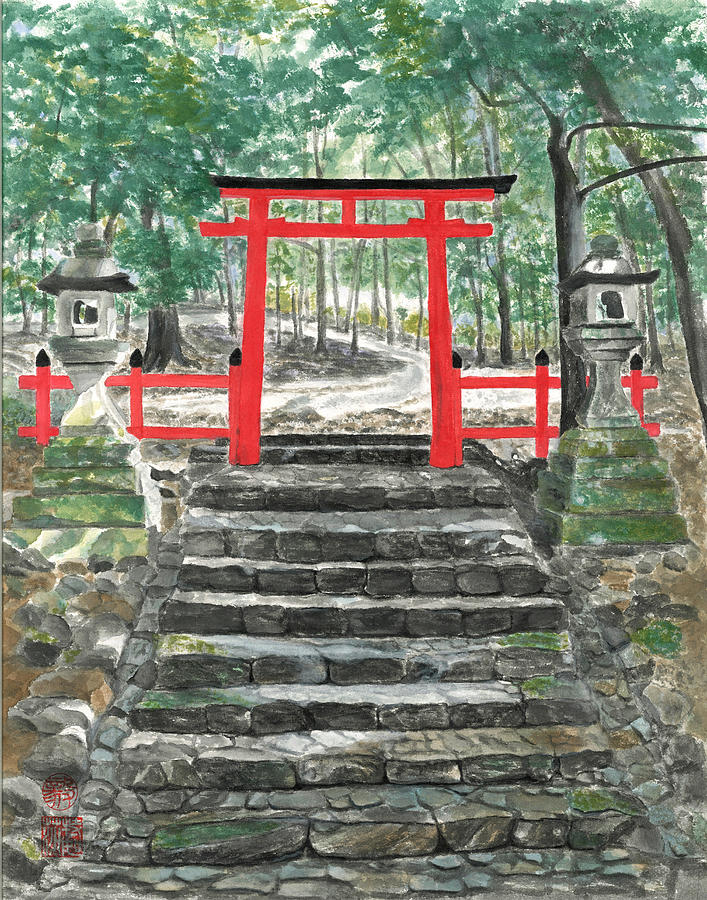 Tranquility Torii Gate Painting by Terri Harris