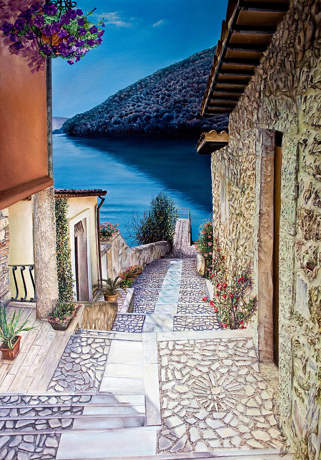 Steps to the Lake Painting by Michelangelo Rossi