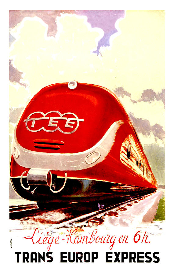 Trans Europ Express railway,train,vintage poster Painting by Long Shot