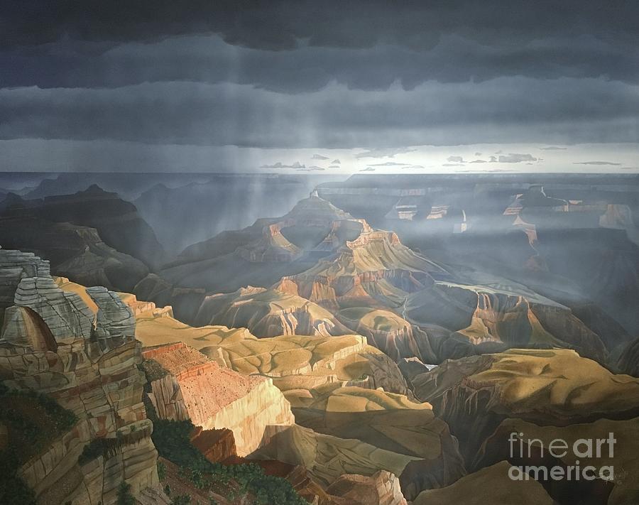 Grand Canyon National Park Painting - Transcendent Golden Dawn by Jerry Bokowski