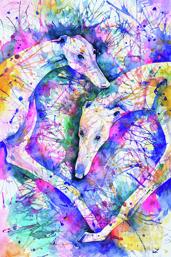 Transcendent Greyhounds Painting by Zaira Dzhaubaeva