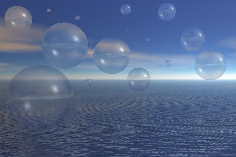 Transparent bubbles with fields in background Digital Art by Artpics