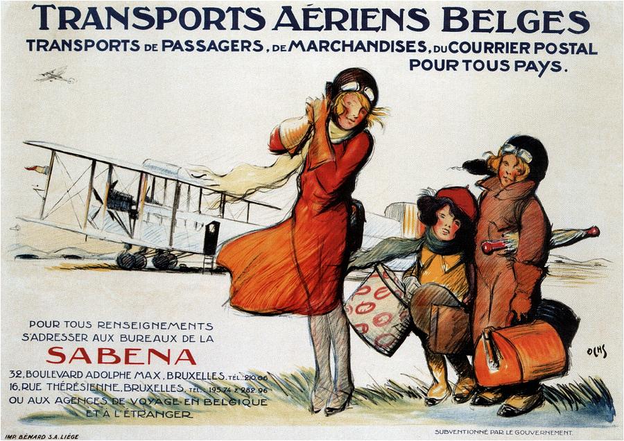 Transports Aeriens Belges - Belgian Air Transport - Retro Travel Poster - Vintage Poster Mixed Media