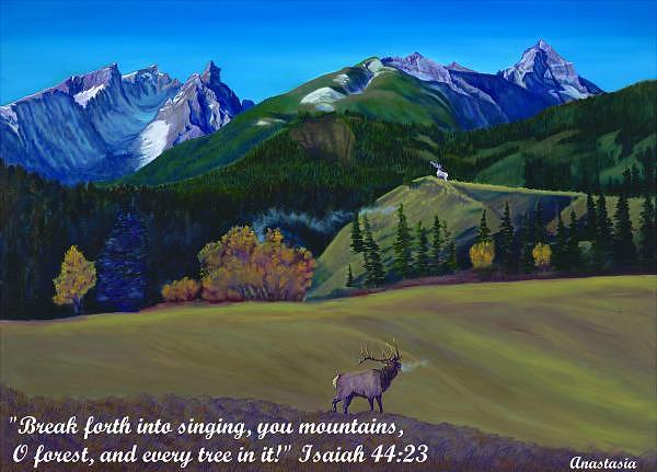 Trapper Peak  Montana Autumn Singing Painting by Anastasia Savage Ealy