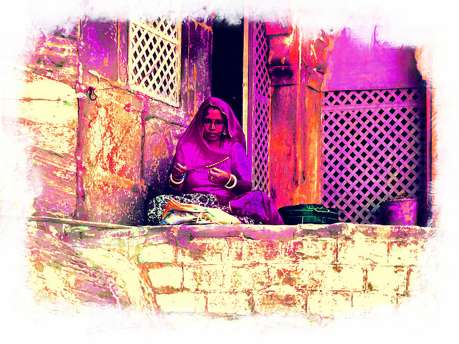 Travel Exotic Woman Sewing in Mehrangarh Fort India Rajasthan 2B Photograph by Sue Jacobi