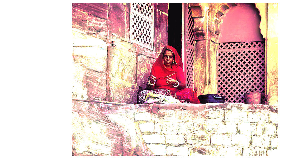 Travel Exotic Woman Sewing in Mehrangarh Fort India Rajasthan 2e Photograph by Sue Jacobi